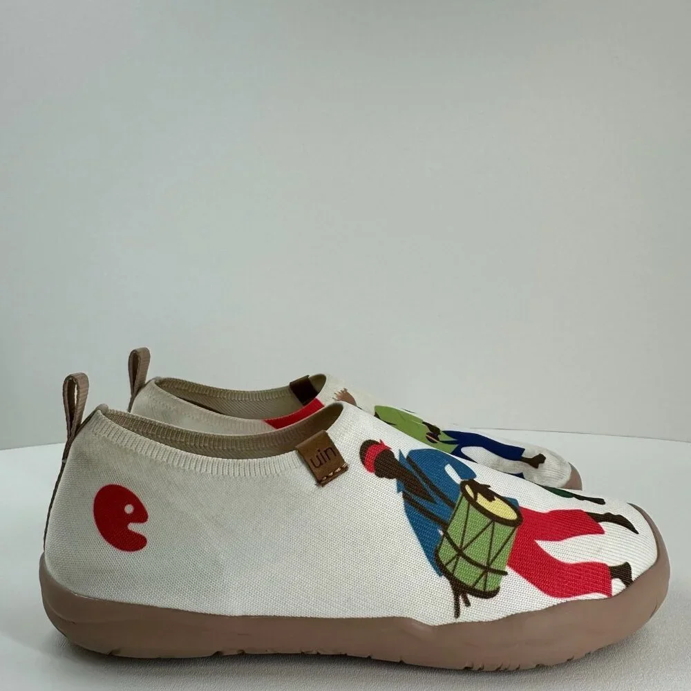 UIN Dance Up Toledo Art Painted Loafers Size 7 Canvas Slip On Flat Sneaker Cream - Picture 2 of 13